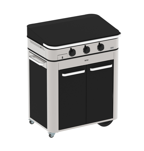 Combo ENOSIGN 80 - Plaque de cuisson à gaz noire/inox sur chariot